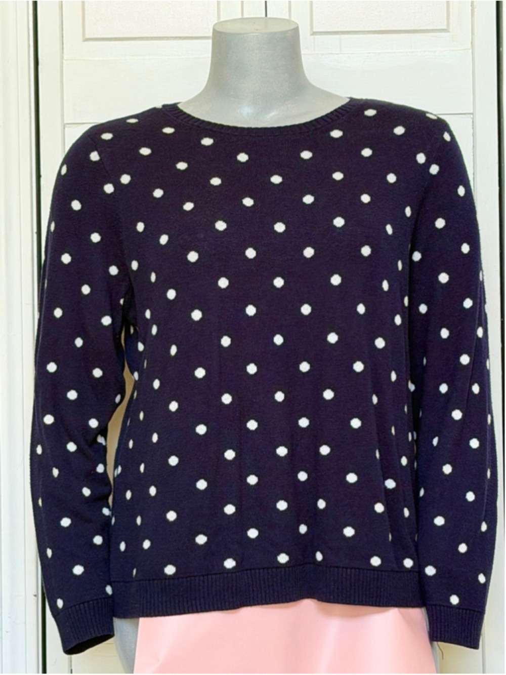 XL XXL Croft and Barrow Navy and White Polka Dot Sweater